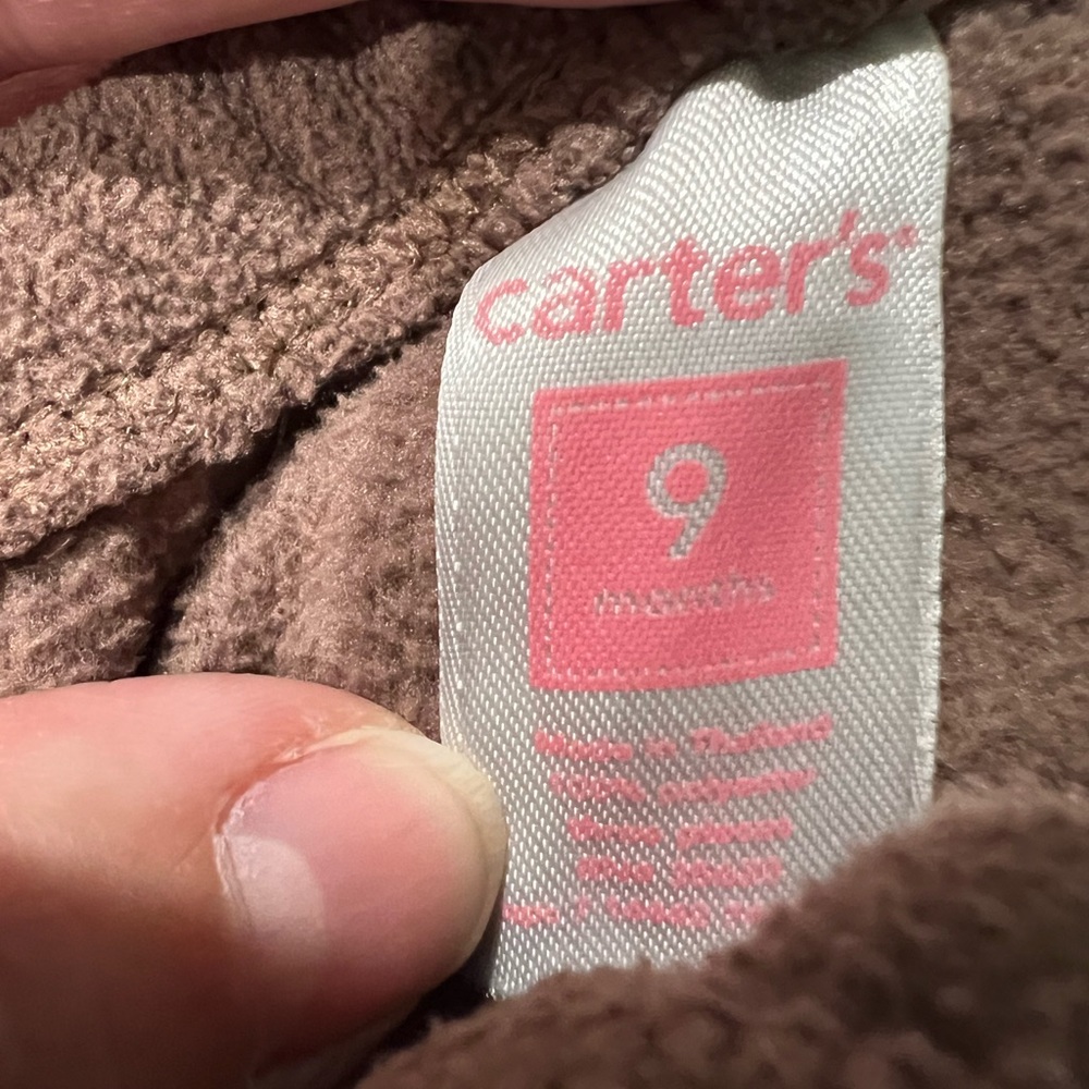 Carter’s 2-Piece Fleece Outfit – 9 M – Floral Hoodie & Brown Pants - preloved - Picture 2 of 2